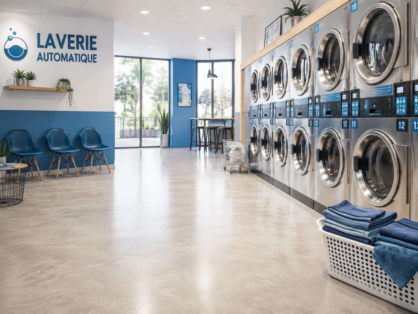 Intérieur d’une laverie automatique en libre-service