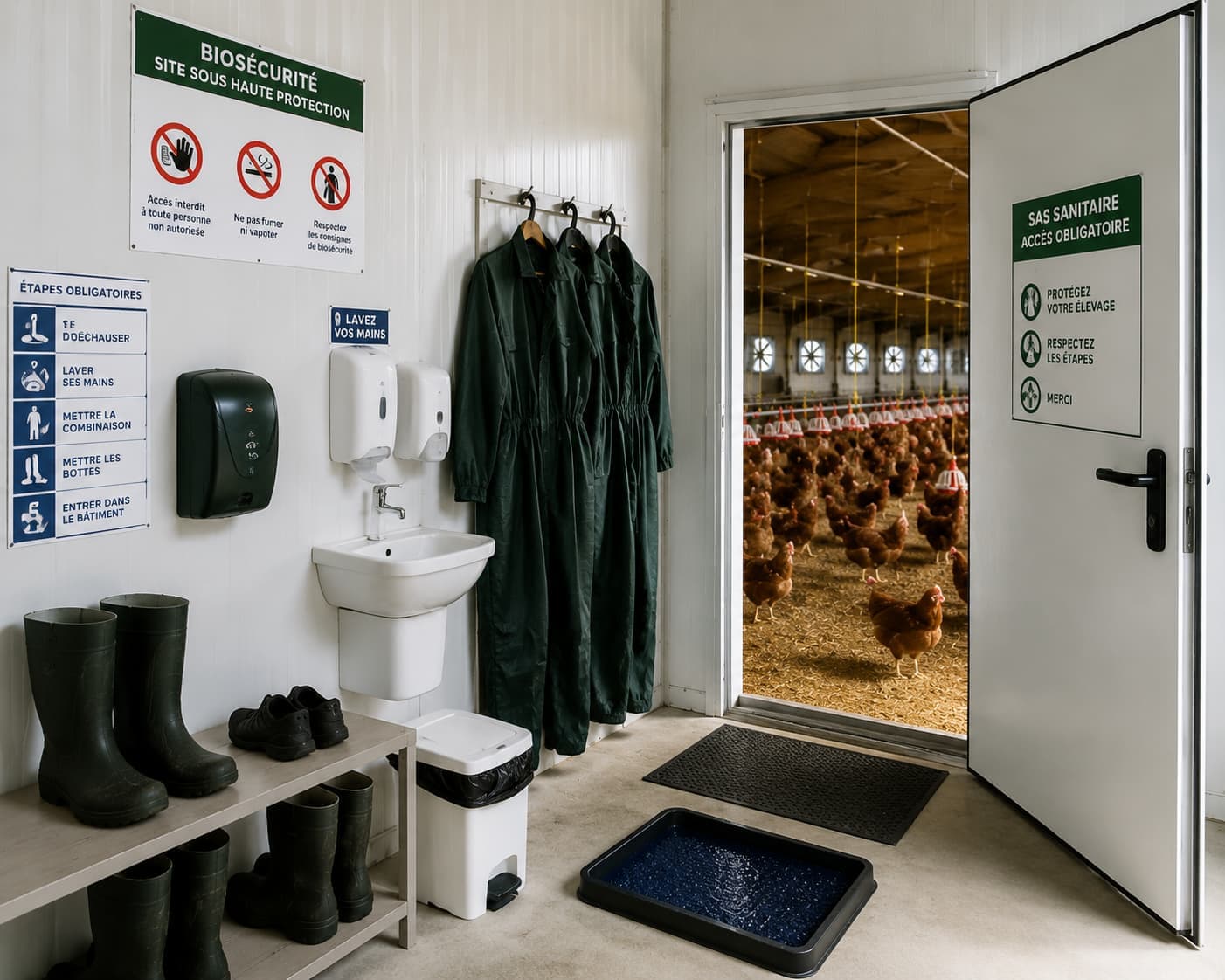 Sas sanitaire et biosécurité : comment équiper un élevage de poules pondeuses ?